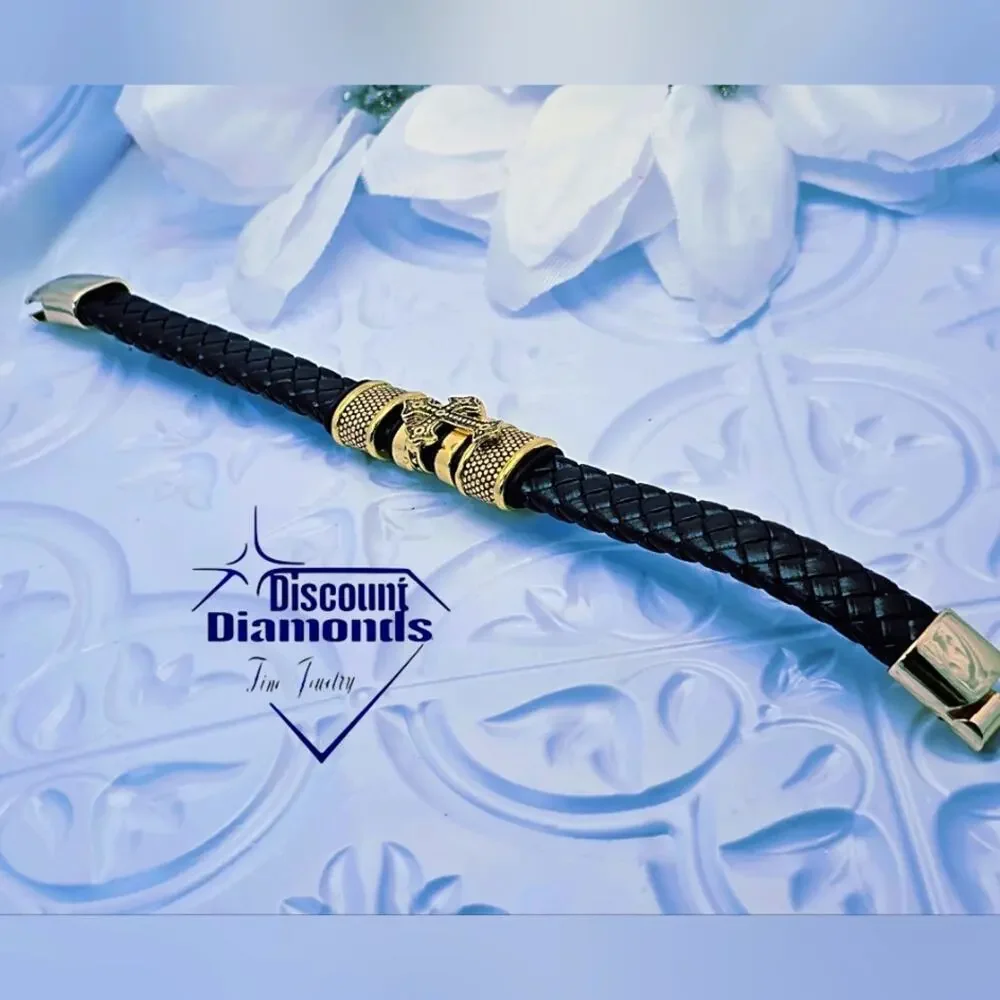 Black Braded Leather with 18K Yellow Gold Plated Black Titanium